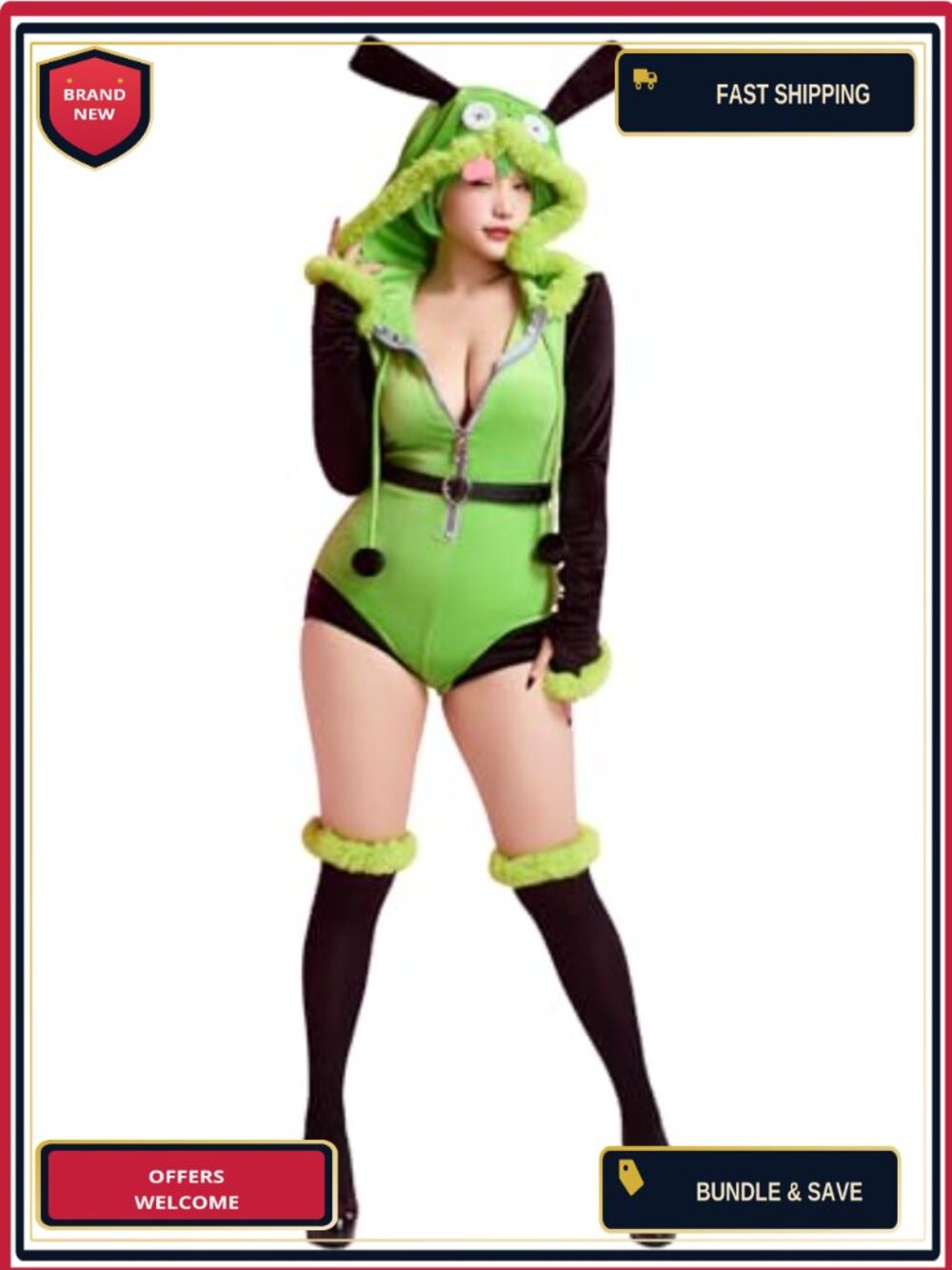 Faux Fur Velvet Hooded Romper Belt Socks Cosplay Costume